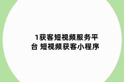 1获客短视频服务平台 短视频获客小程序